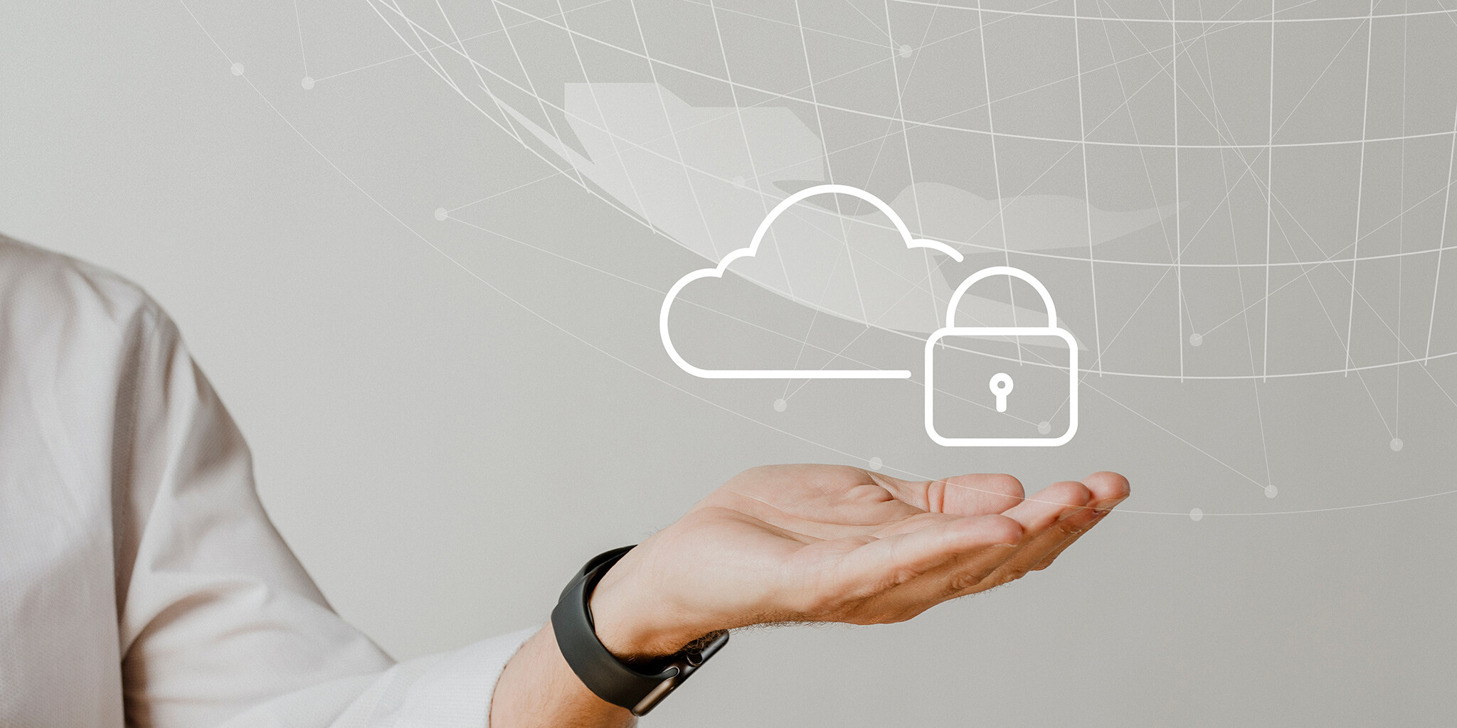 hand with cloud security and padlock